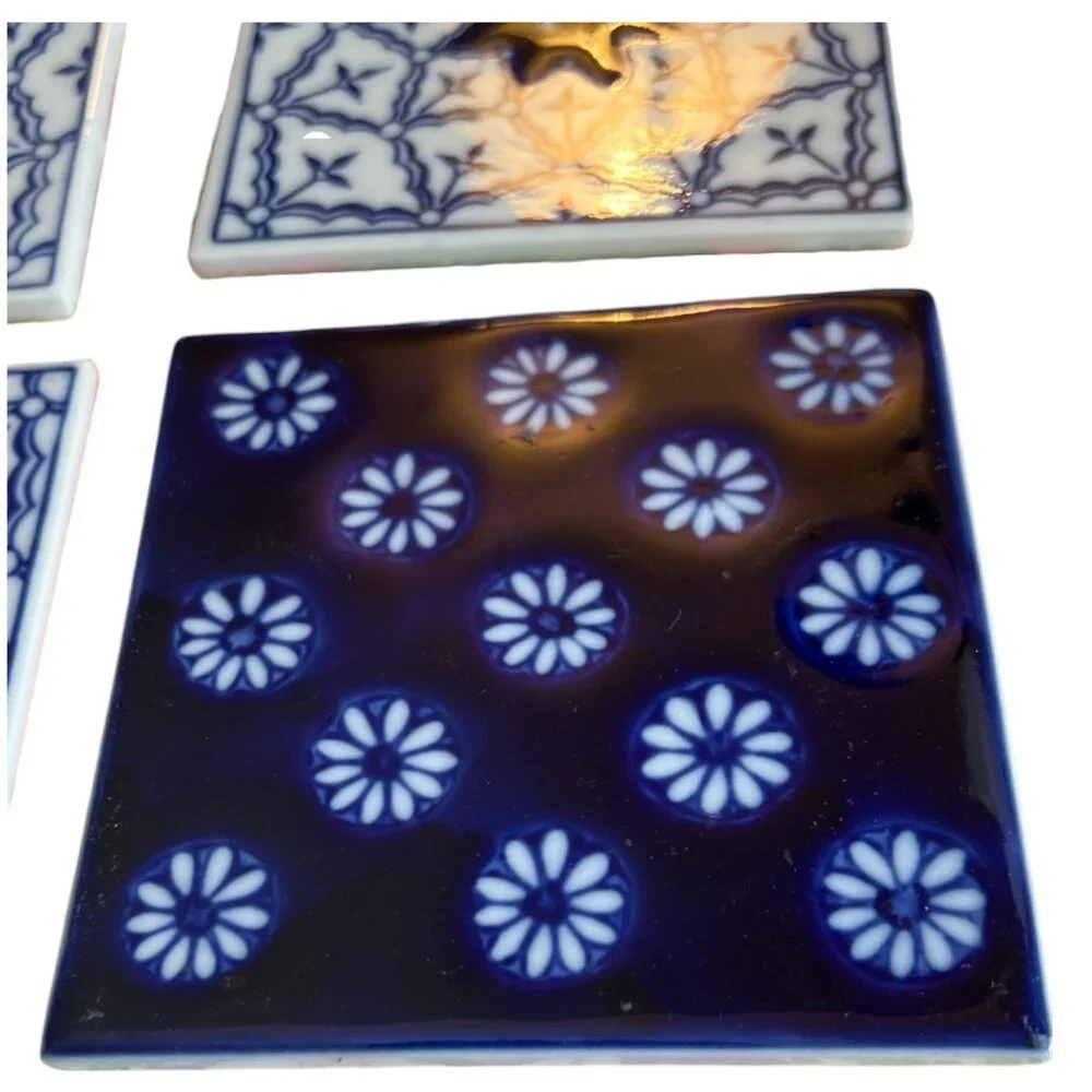 Set of 4 PIER 1 Chinoiserie COASTERS / Decorative Tiles Porcelain Bohemian - Picture 6 of 7